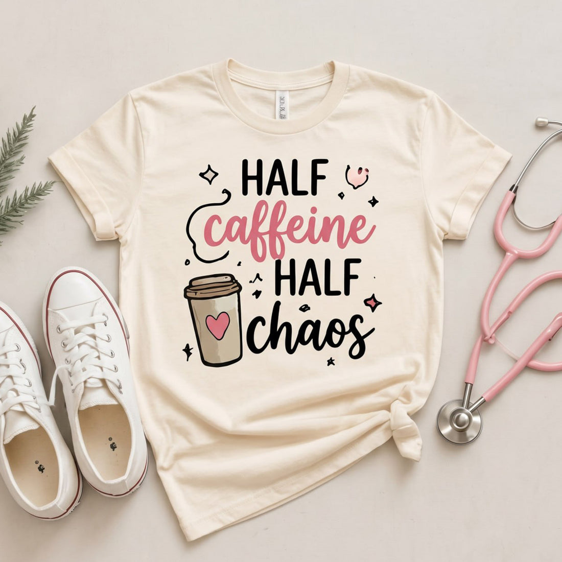 Half Caffeine Half Chaos Nurse Shirt, Funny Nurse Tee, RN Coffee Lover Shirt, Nurse Life Shirt, Nursing Student Gift, Cute Nurse Gift