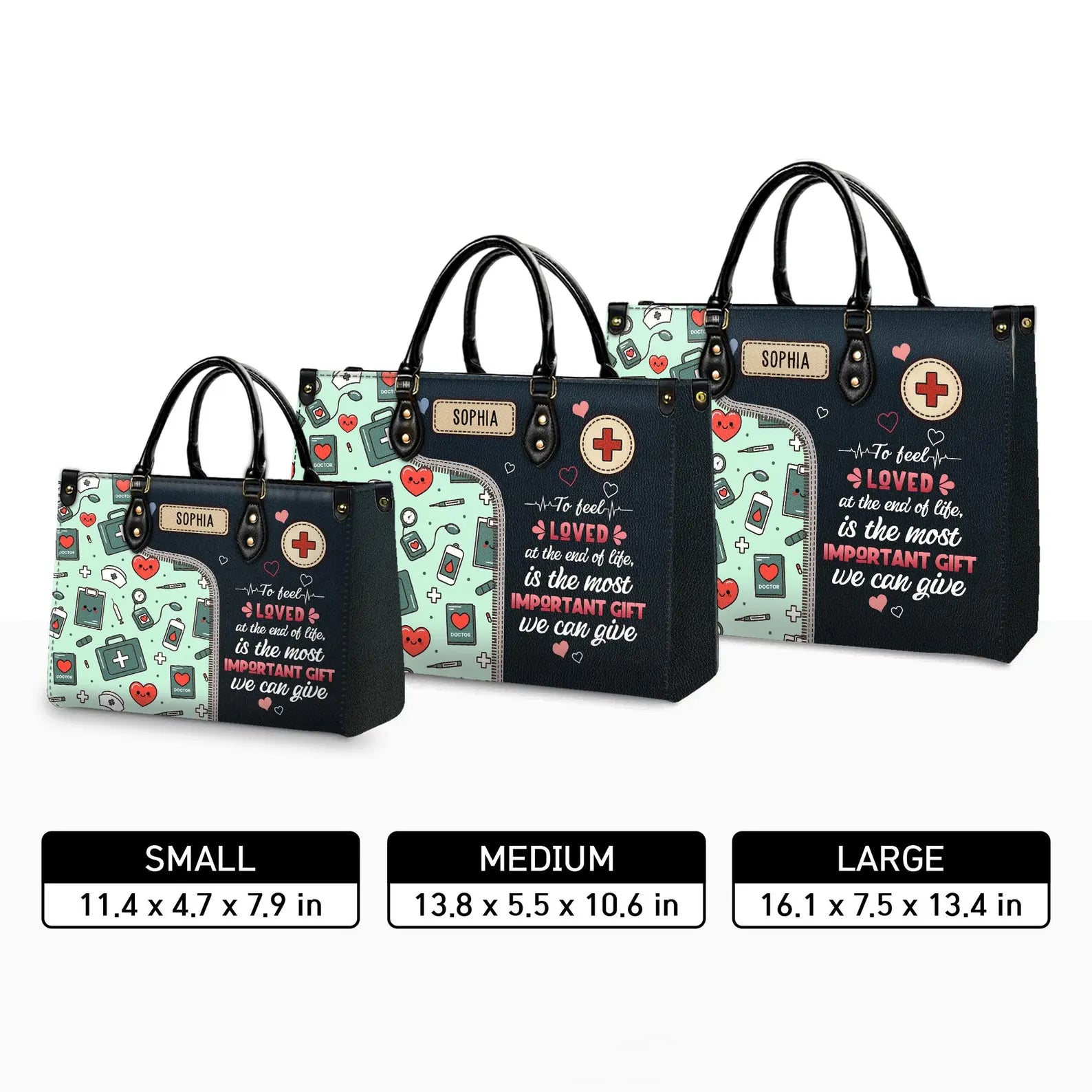 Custom Nurse Leather Handbag : To Feel Loved Is the Most Important Gift – Gift for RN, CNA, Nursing Student , Christmas Gift