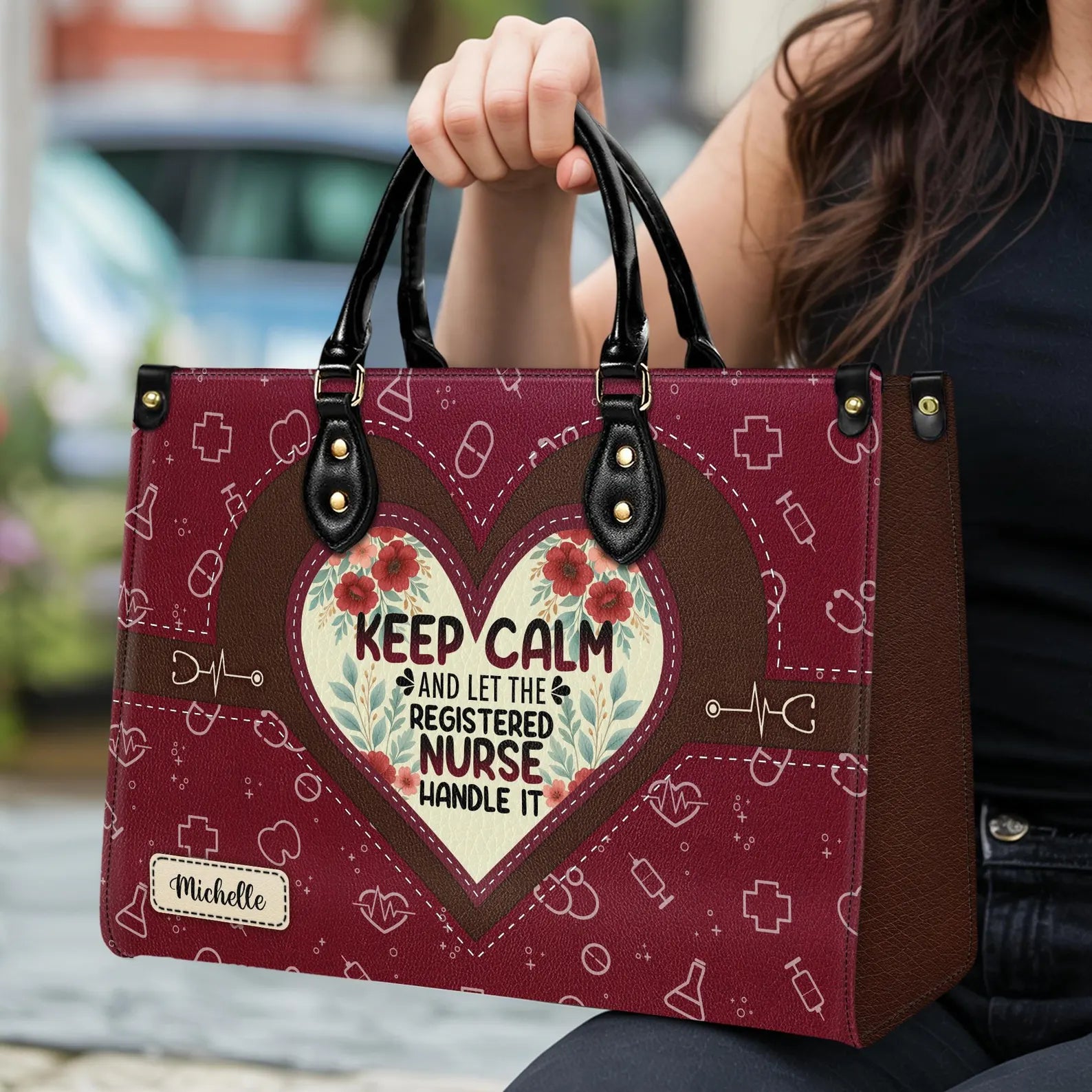 Custom Leather Handbag: Keep Calm and Let the Registered Nurse Handle It – Gift for Nurses, Christmas Gift