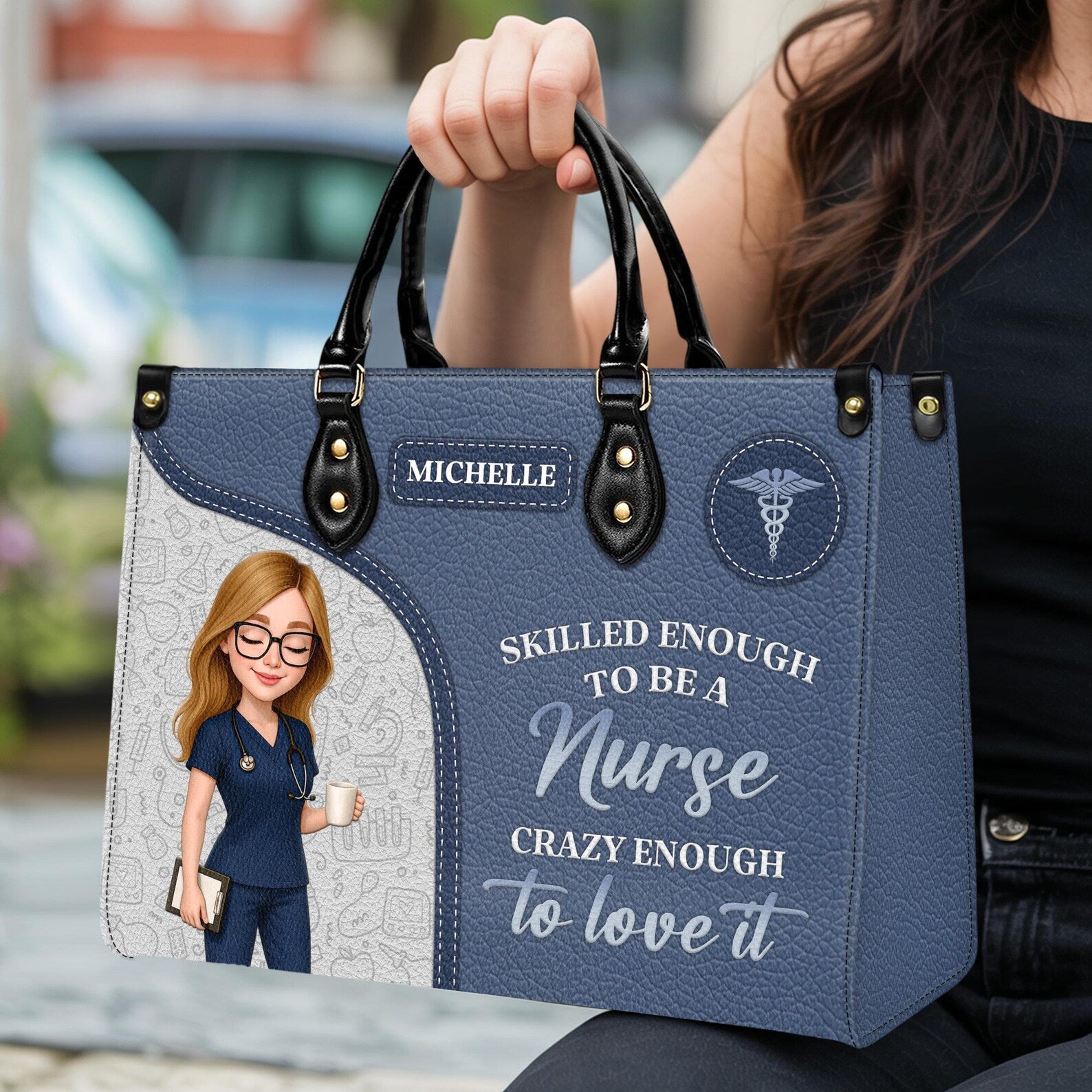 Custom Leather Handbag - Nurse Design with Personalizable Name - Skilled Enough to Be a Nurse Quote - Perfect Christmas Gift for Nurses