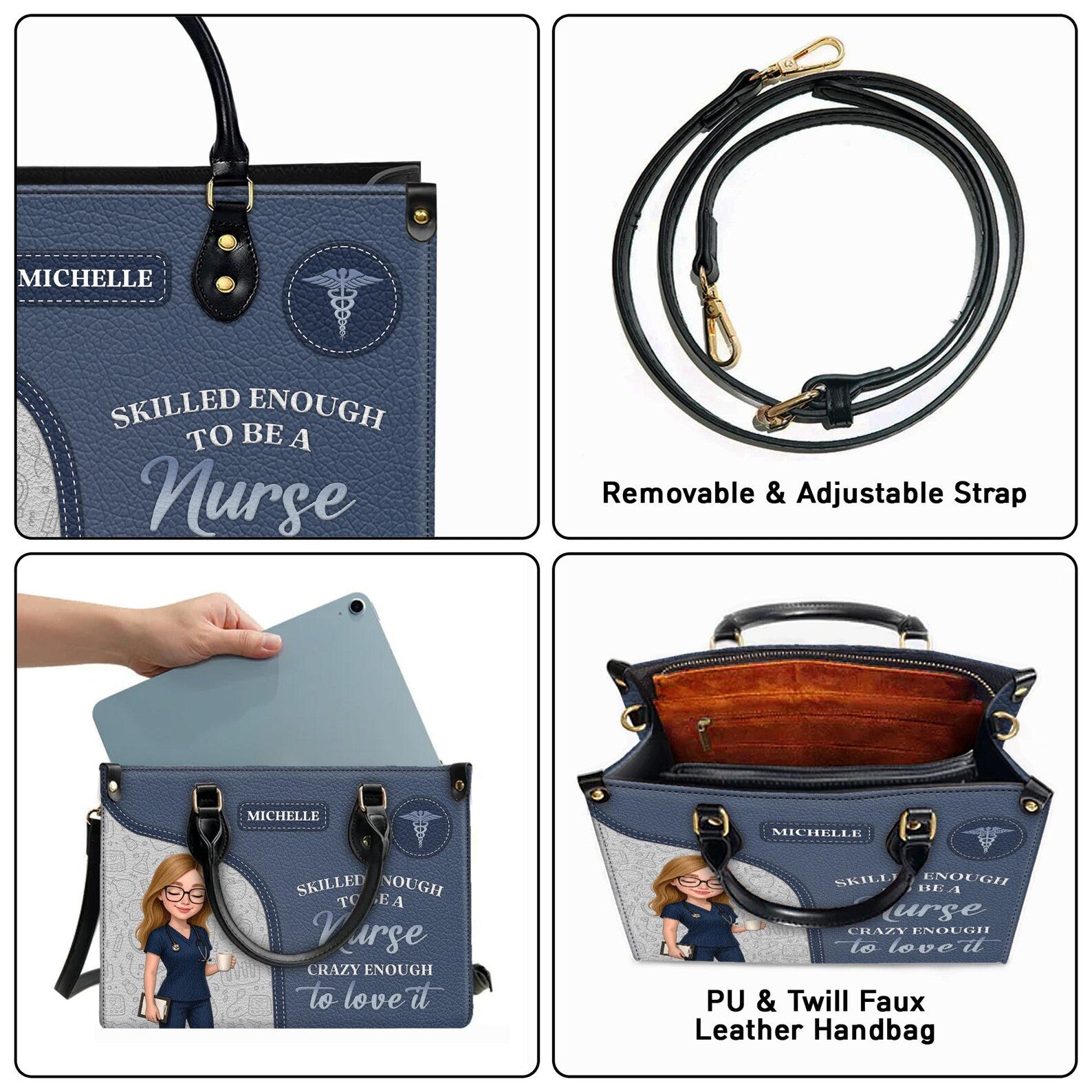 Custom Leather Handbag - Nurse Design with Personalizable Name - Skilled Enough to Be a Nurse Quote - Perfect Christmas Gift for Nurses