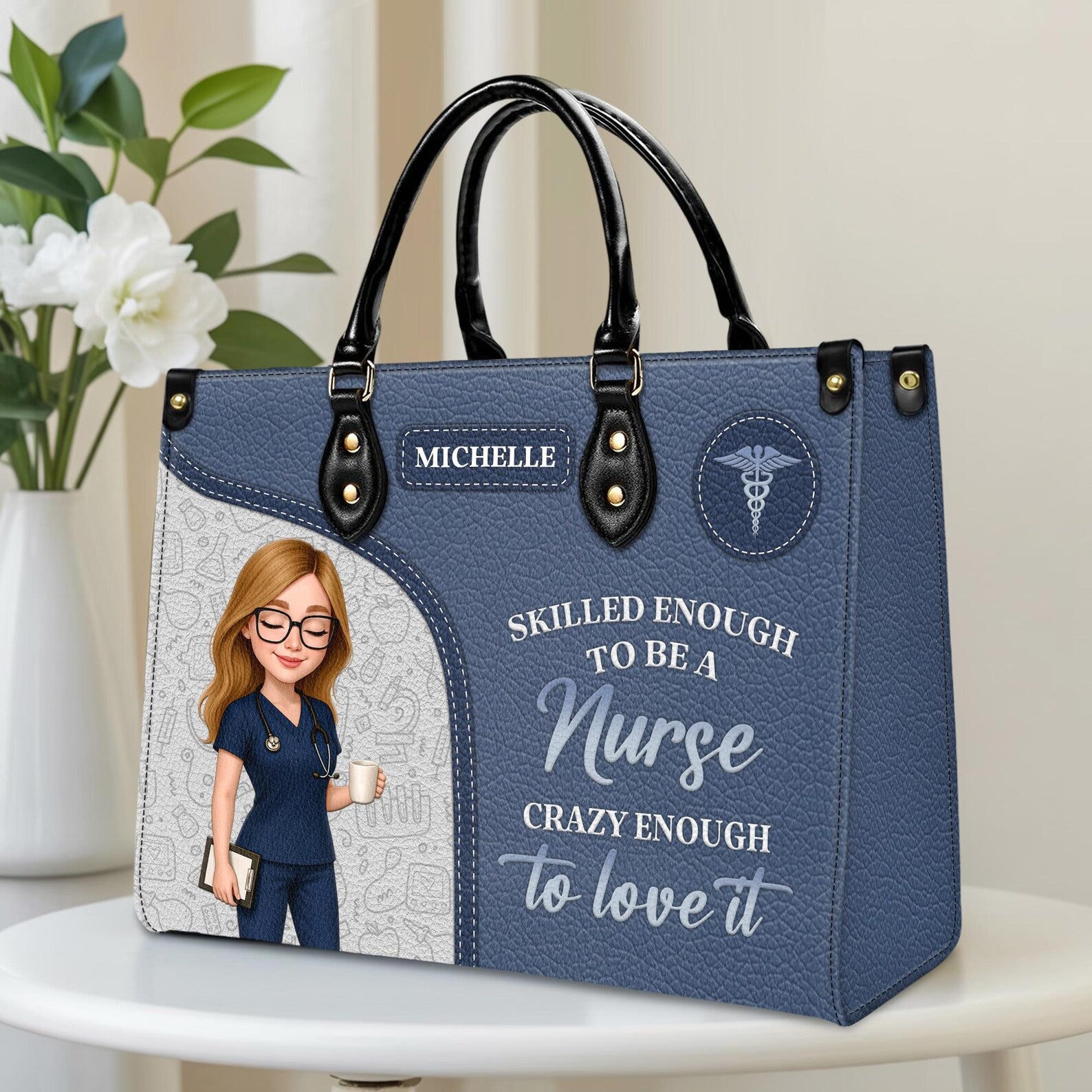 Custom Leather Handbag - Nurse Design with Personalizable Name - Skilled Enough to Be a Nurse Quote - Perfect Christmas Gift for Nurses
