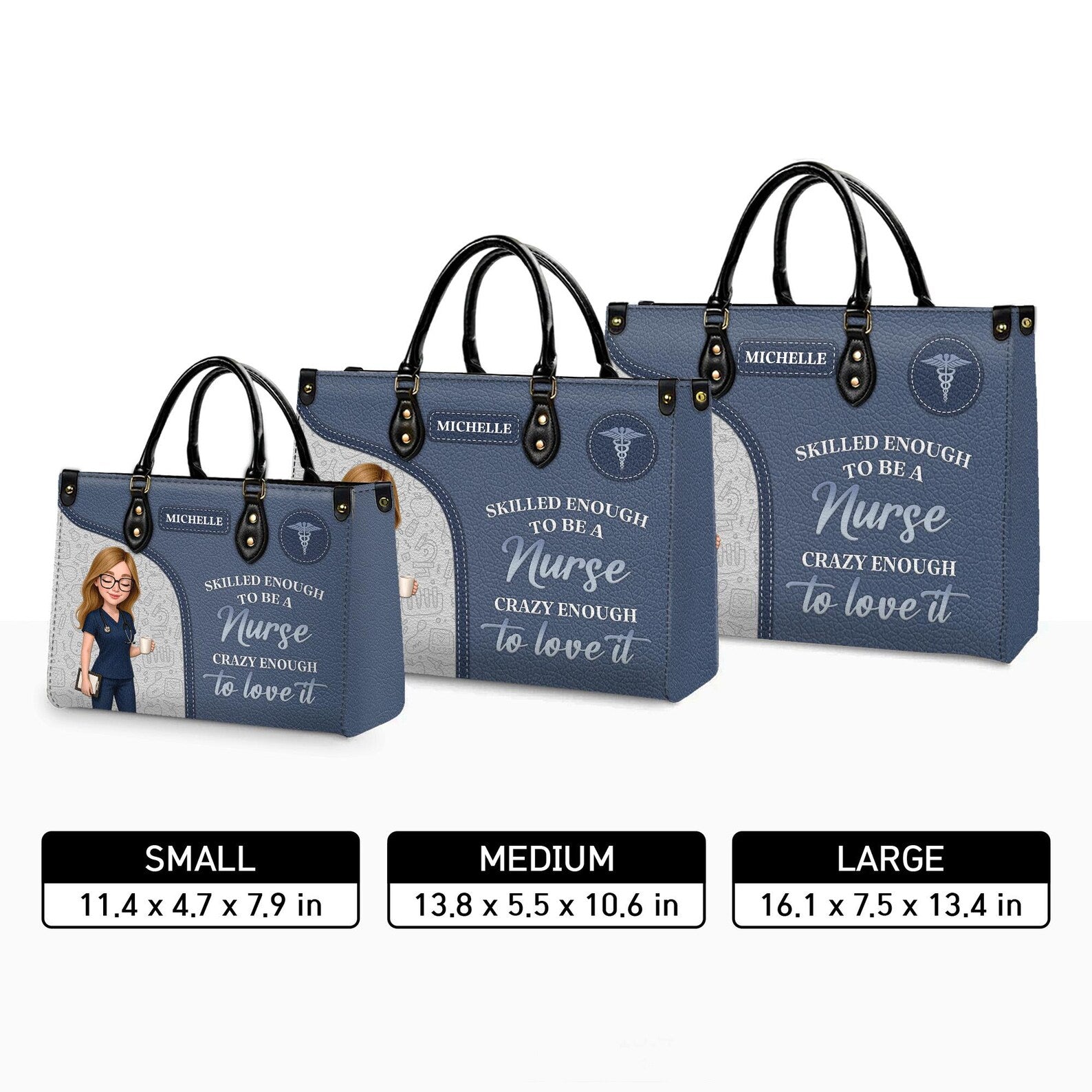 Custom Leather Handbag - Nurse Design with Personalizable Name - Skilled Enough to Be a Nurse Quote - Perfect Christmas Gift for Nurses