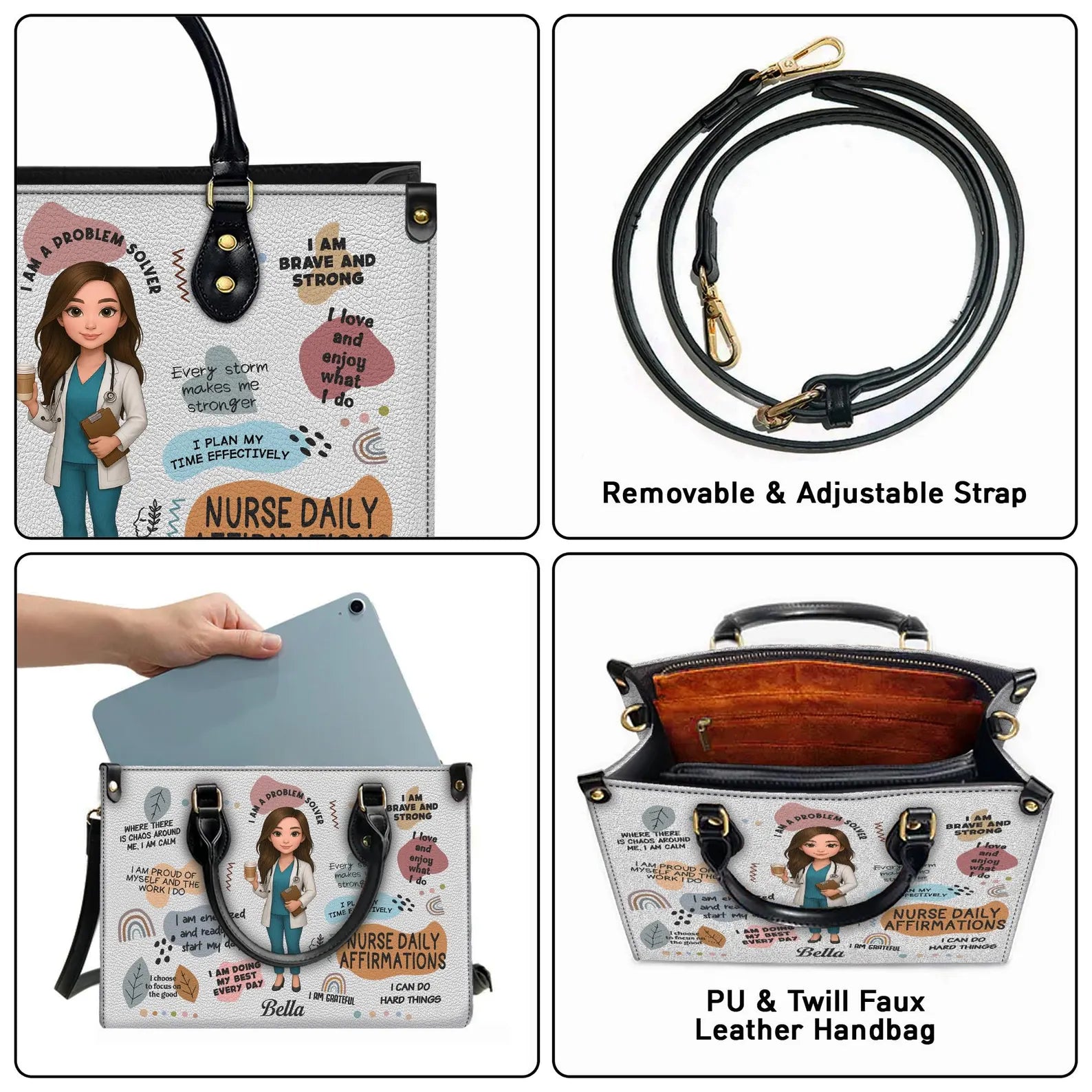 Custom Leather Handbag: I Am Proud of Myself and the Work I Do – Personalized Nurse Gift, Christmas Gift