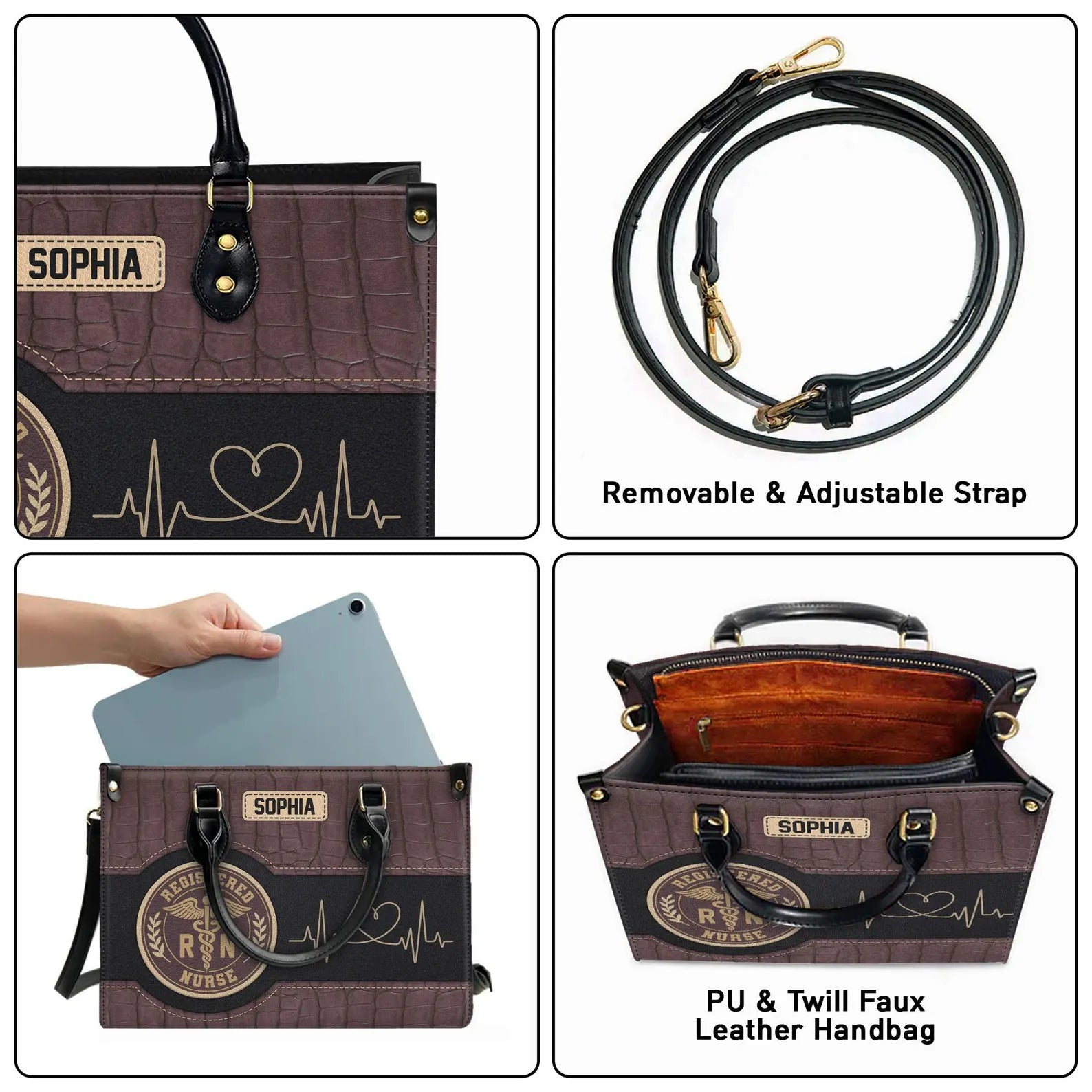 Custom Leather Handbag: Personalized Nurse Gift with Registered Nurse Emblem – Perfect Christmas Gift for Nurses, Healthcare Workers