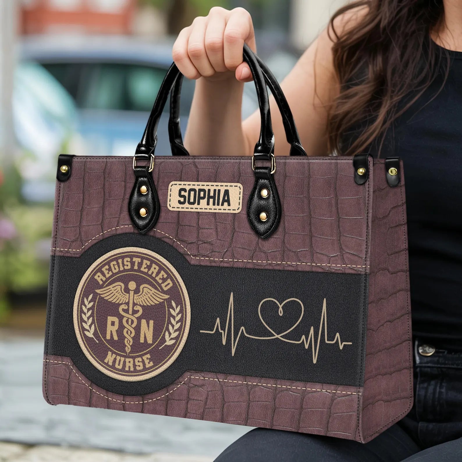 Custom Leather Handbag: Personalized Nurse Gift with Registered Nurse Emblem – Perfect Christmas Gift for Nurses, Healthcare Workers
