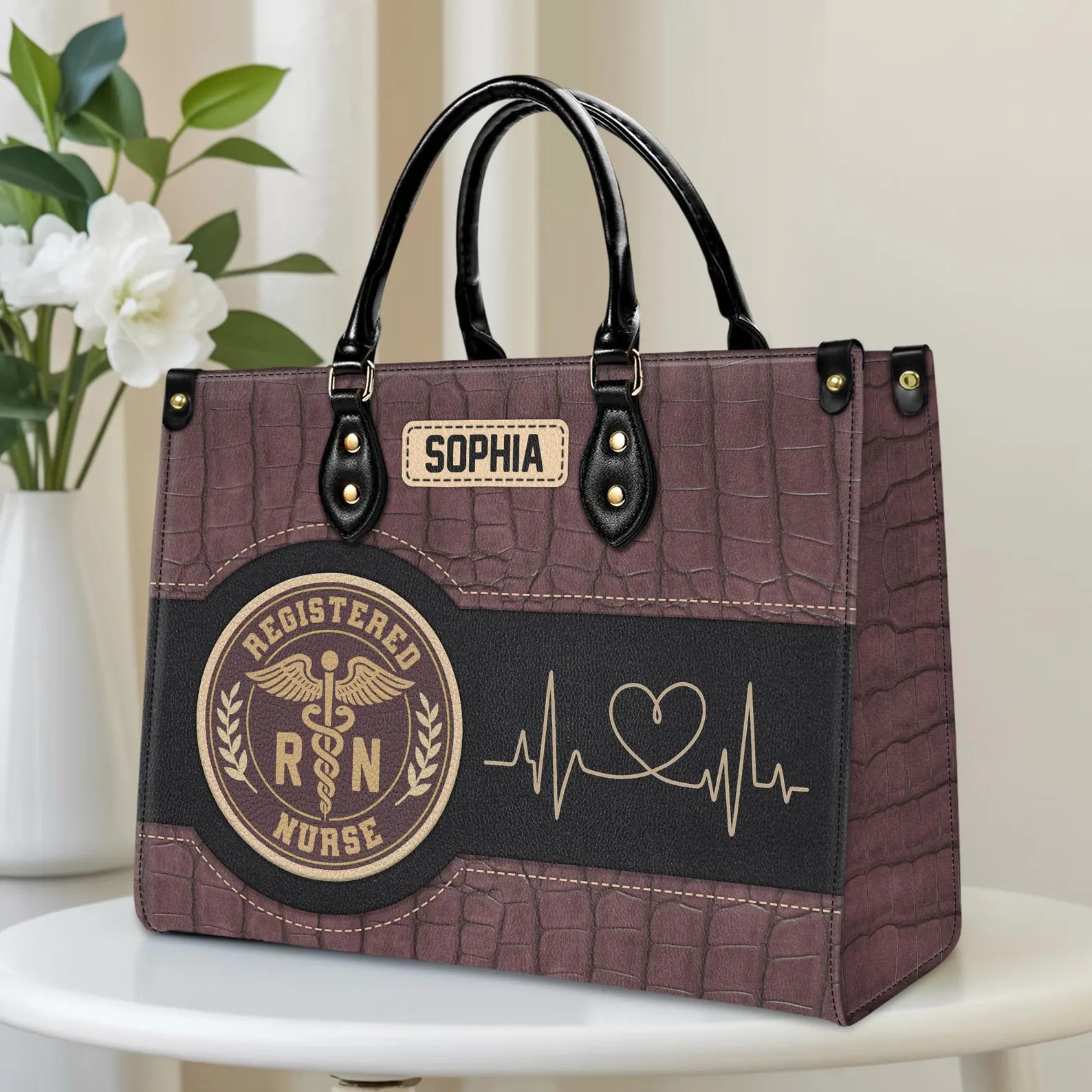 Custom Leather Handbag: Personalized Nurse Gift with Registered Nurse Emblem – Perfect Christmas Gift for Nurses, Healthcare Workers