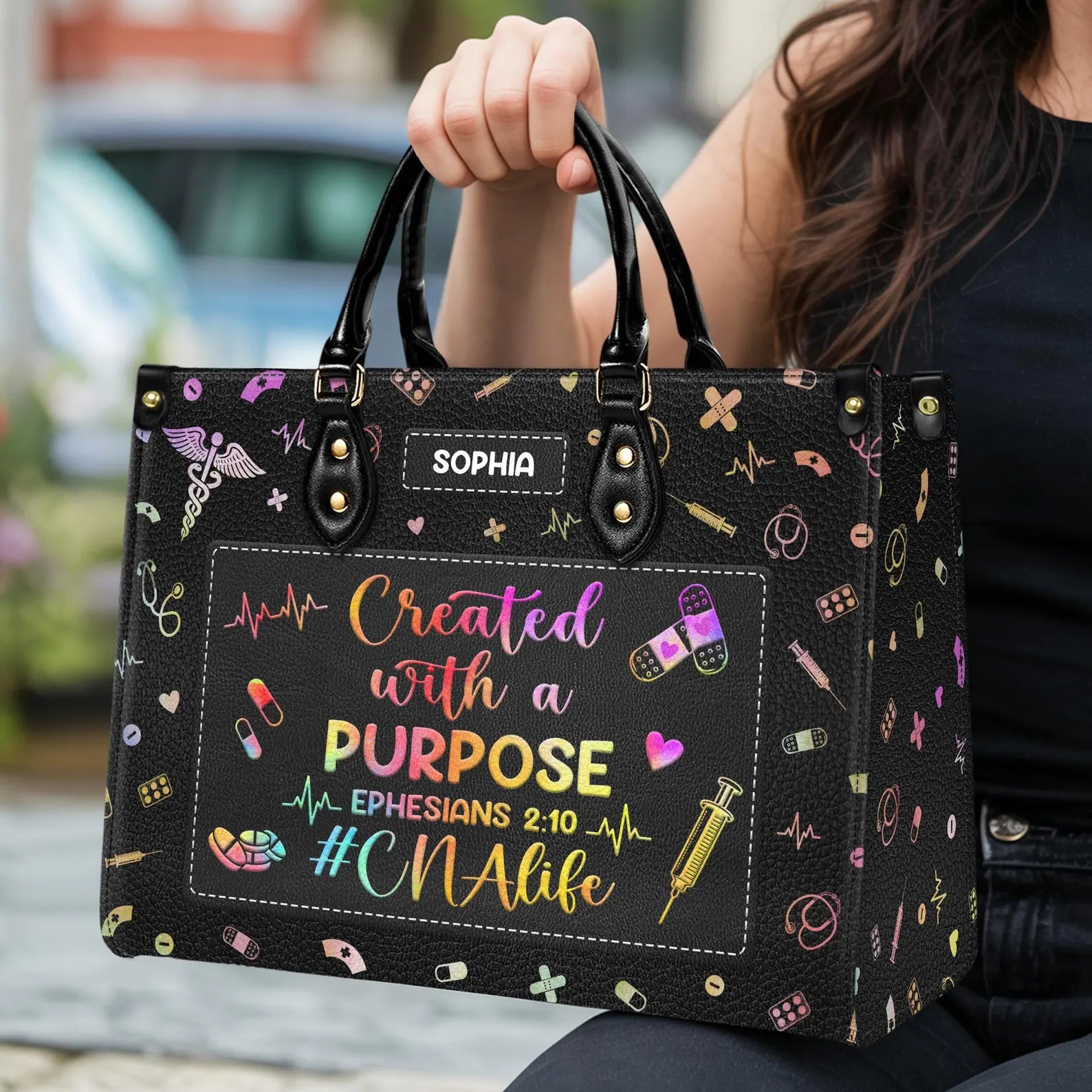 Personalized Nurse Handbag - Custom Leather Bag with Medical Theme - Perfect Christmas Gift for Nurse or Healthcare Worker