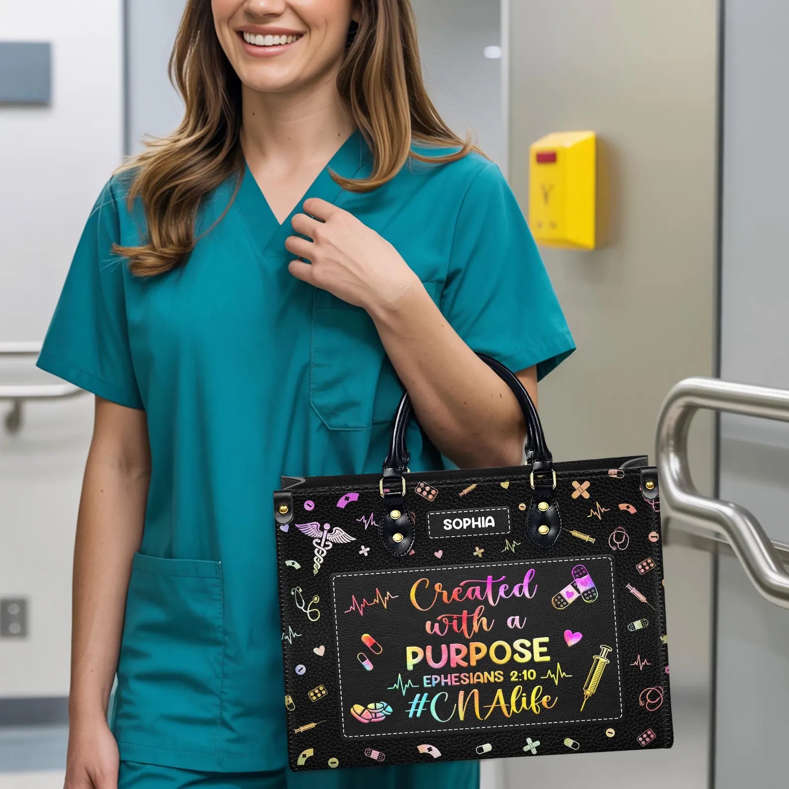 Personalized Nurse Handbag - Custom Leather Bag with Medical Theme - Perfect Christmas Gift for Nurse or Healthcare Worker
