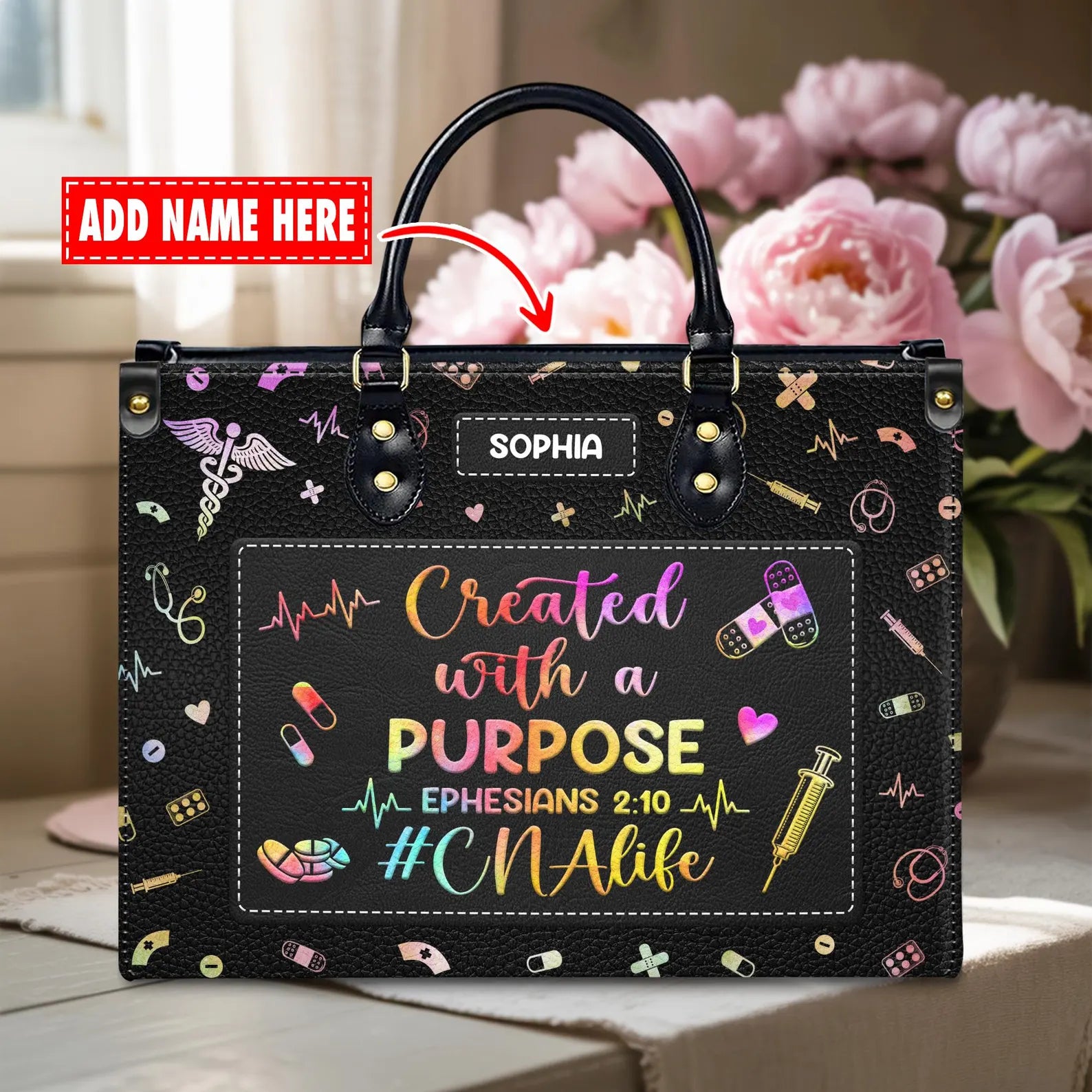 Personalized Nurse Handbag - Custom Leather Bag with Medical Theme - Perfect Christmas Gift for Nurse or Healthcare Worker