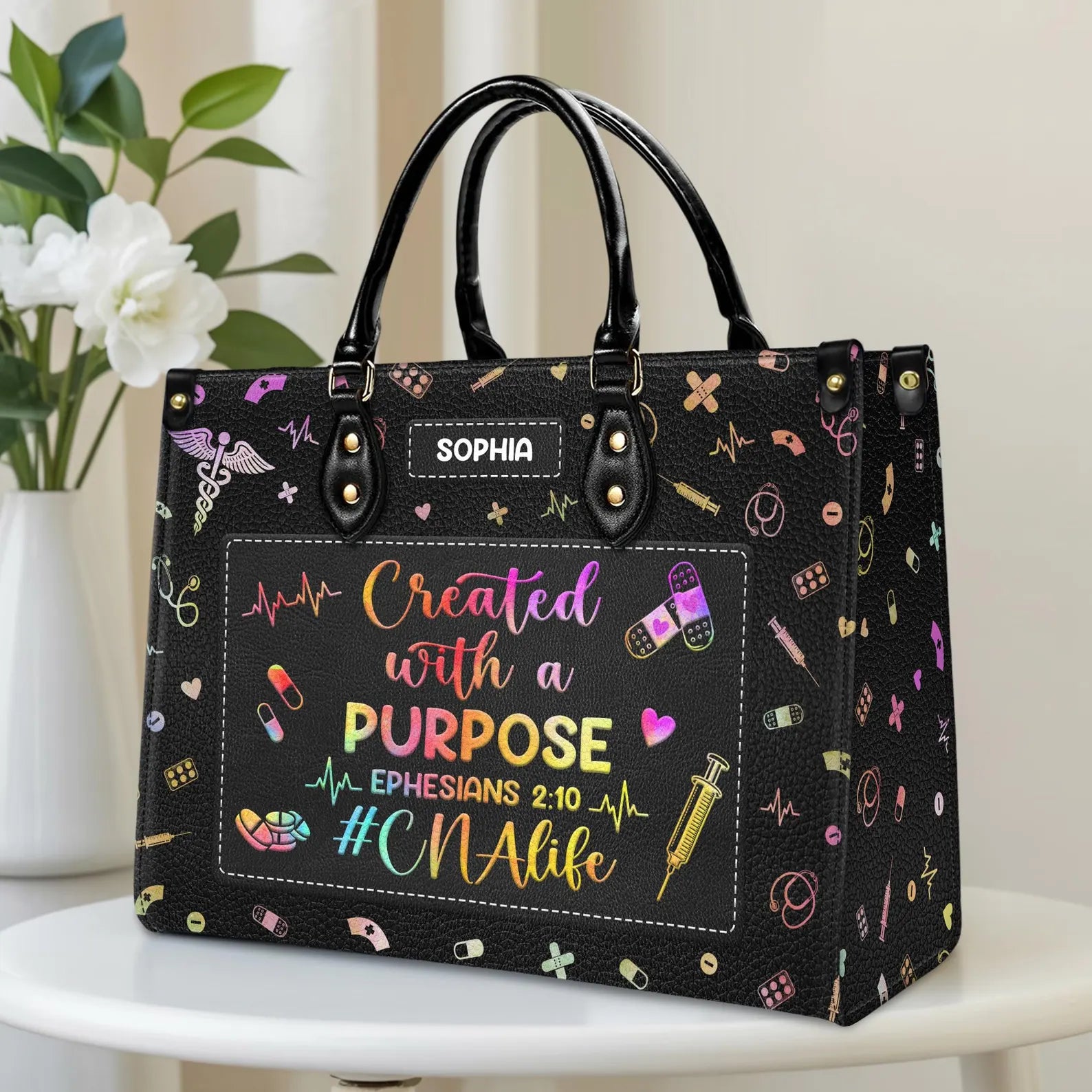 Personalized Nurse Handbag - Custom Leather Bag with Medical Theme - Perfect Christmas Gift for Nurse or Healthcare Worker