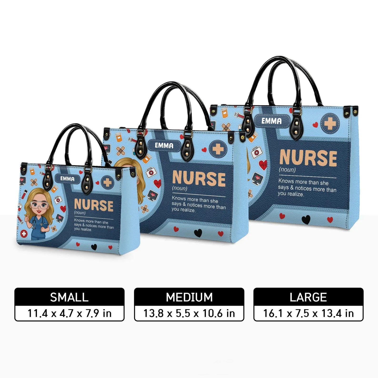 Custom Leather Handbag: Nurse Design - Knows more than she says – Perfect Gift for Nurses, Christmas Gift