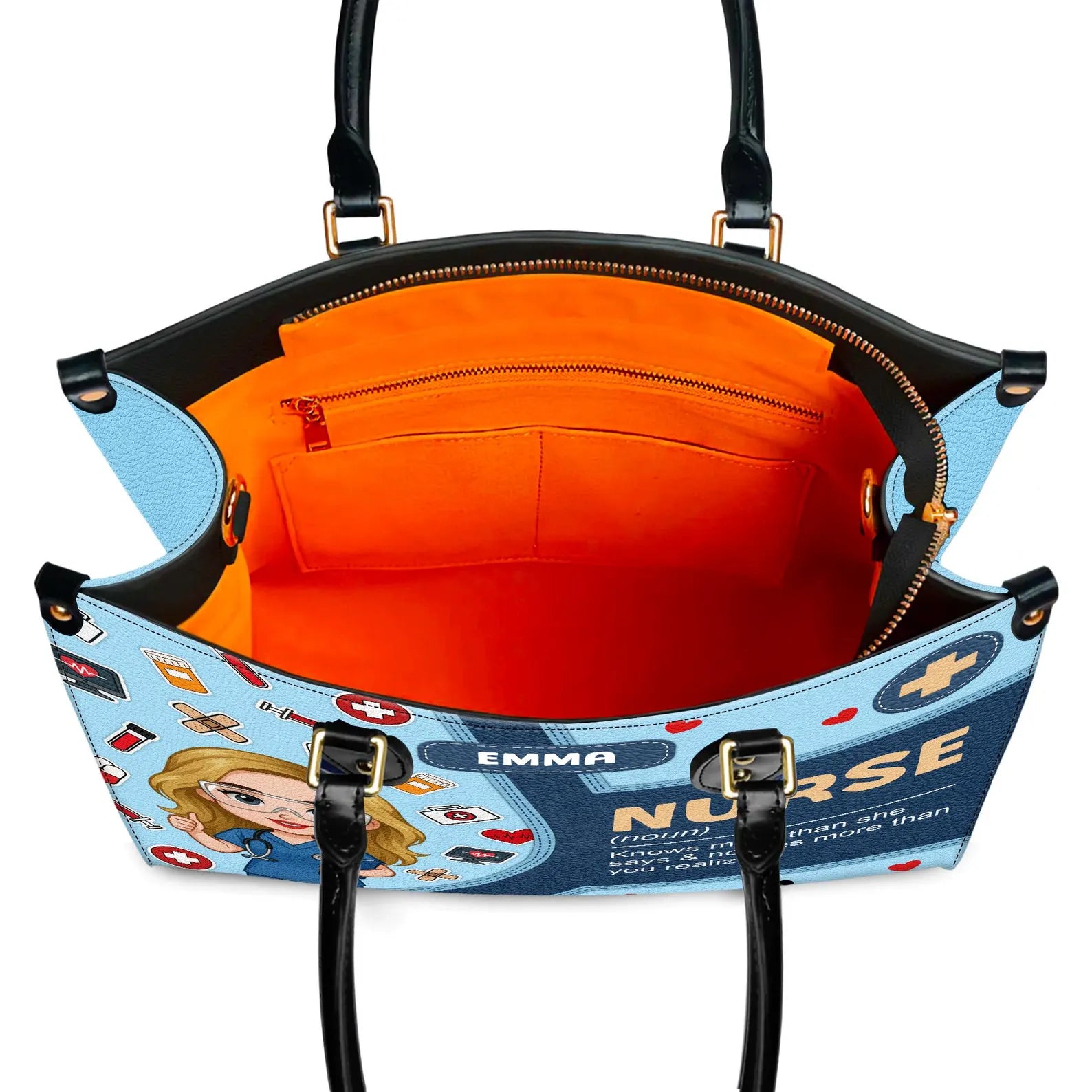 Custom Leather Handbag: Nurse Design - Knows more than she says – Perfect Gift for Nurses, Christmas Gift