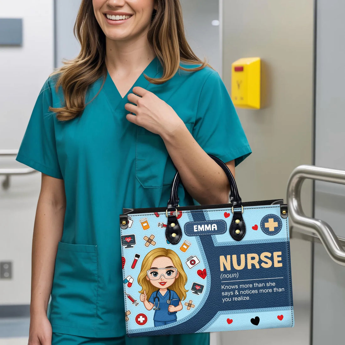 Custom Leather Handbag: Nurse Design - Knows more than she says – Perfect Gift for Nurses, Christmas Gift