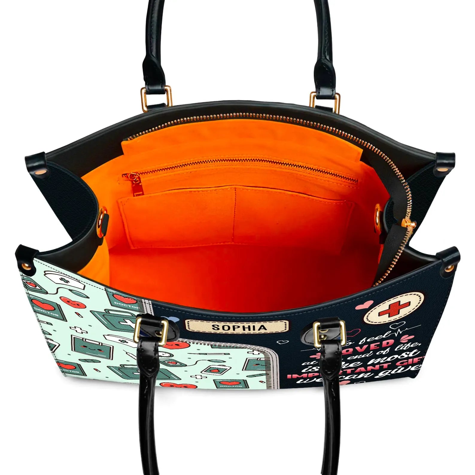 Custom Nurse Leather Handbag : To Feel Loved Is the Most Important Gift – Gift for RN, CNA, Nursing Student , Christmas Gift