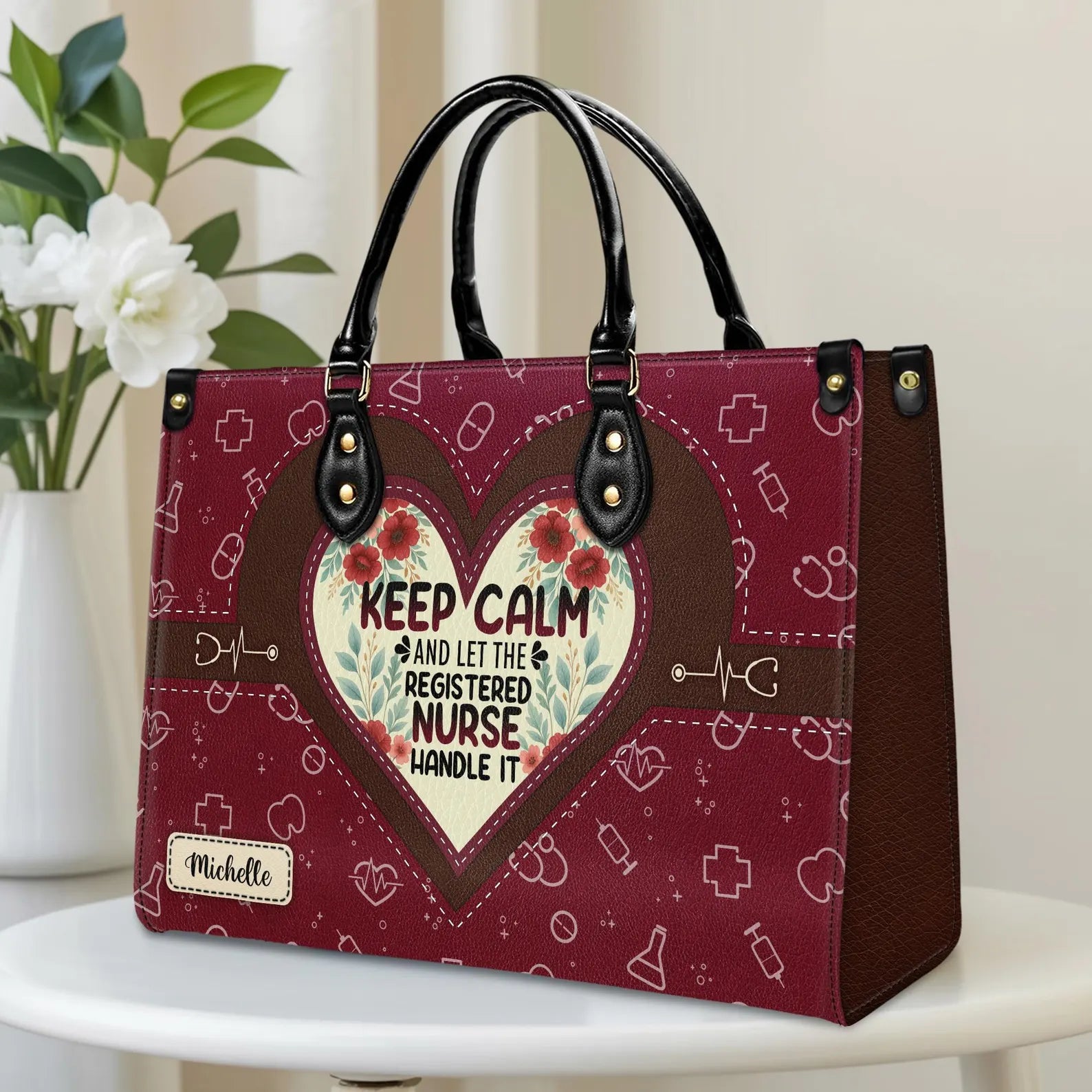 Custom Leather Handbag: Keep Calm and Let the Registered Nurse Handle It – Gift for Nurses, Christmas Gift