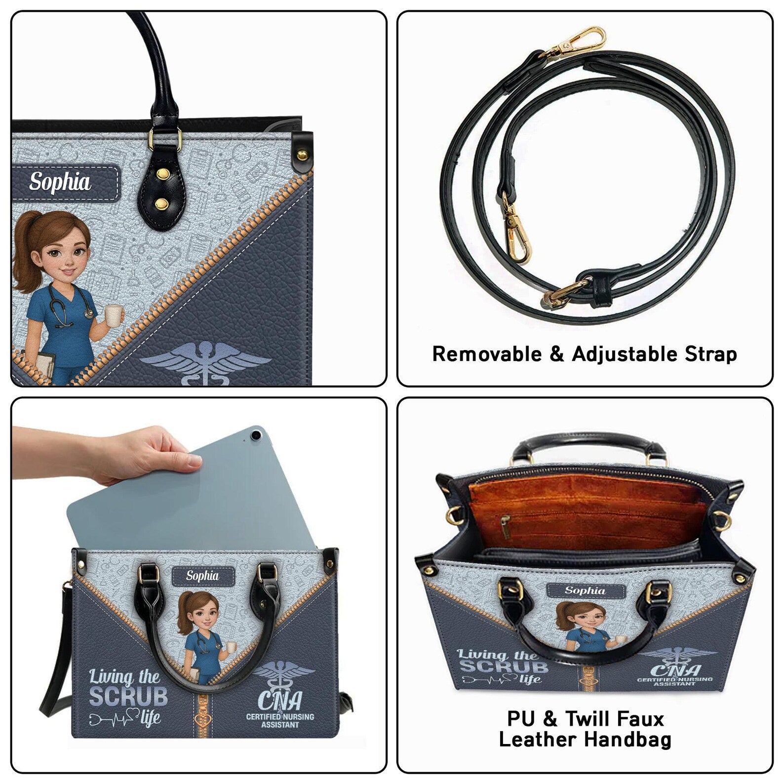 Custom Leather Handbag: Living the SCRUB Life – Personalized Nurse Handbag with Name, Medical Professional Gift, Christmas Gift for Nurses