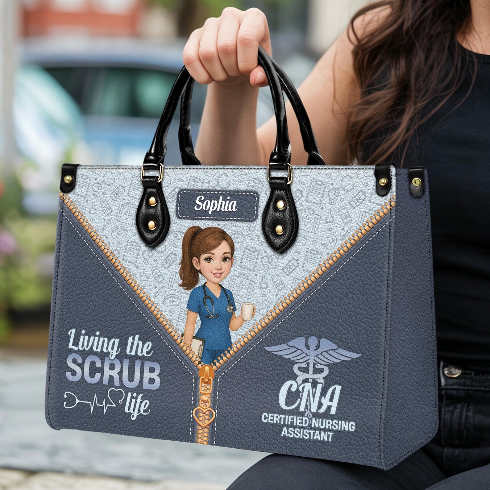 Custom Leather Handbag: Living the SCRUB Life – Personalized Nurse Handbag with Name, Medical Professional Gift, Christmas Gift for Nurses