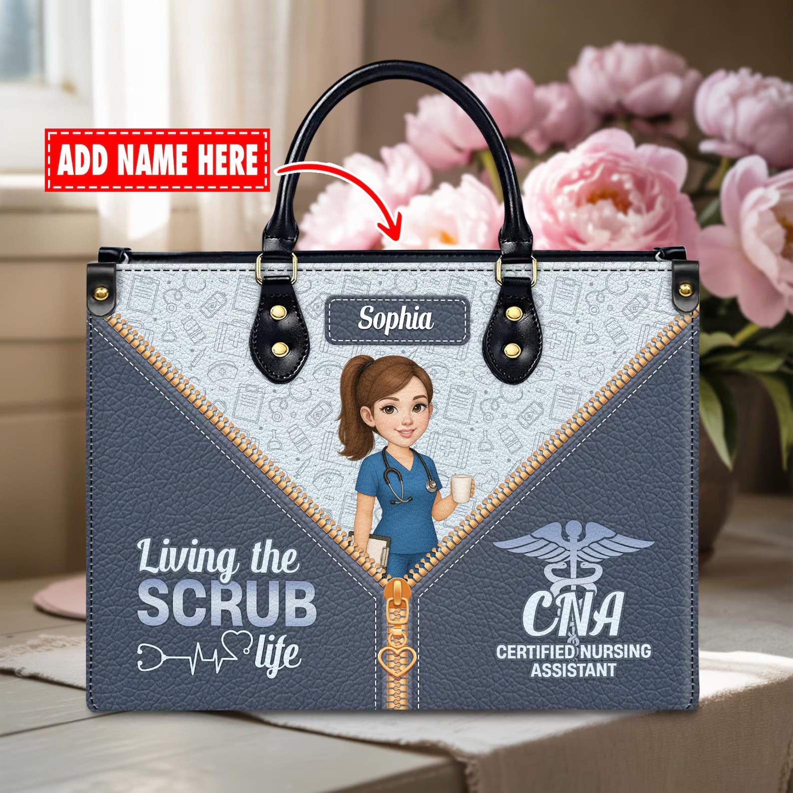 Custom Leather Handbag: Living the SCRUB Life – Personalized Nurse Handbag with Name, Medical Professional Gift, Christmas Gift for Nurses
