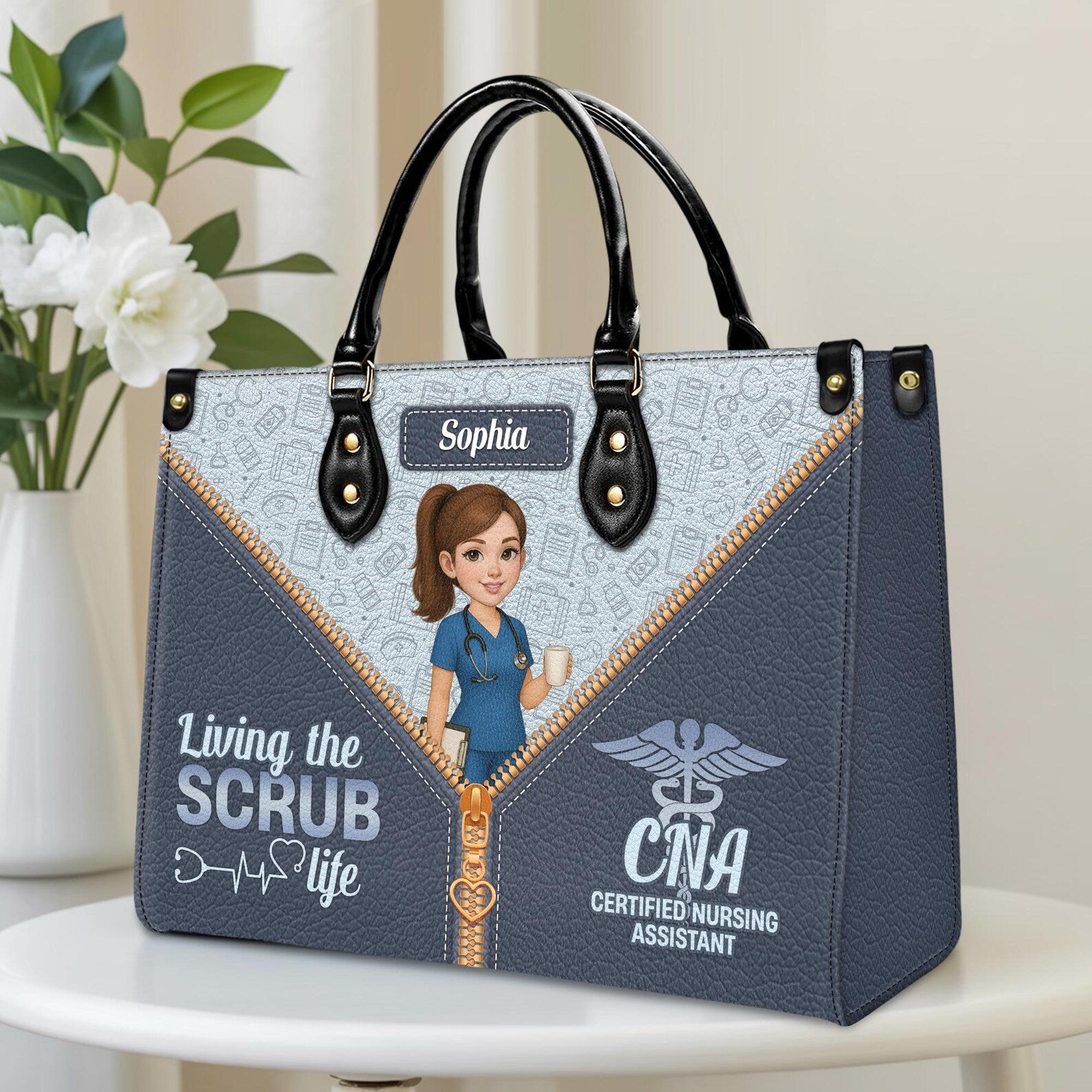 Custom Leather Handbag: Living the SCRUB Life – Personalized Nurse Handbag with Name, Medical Professional Gift, Christmas Gift for Nurses