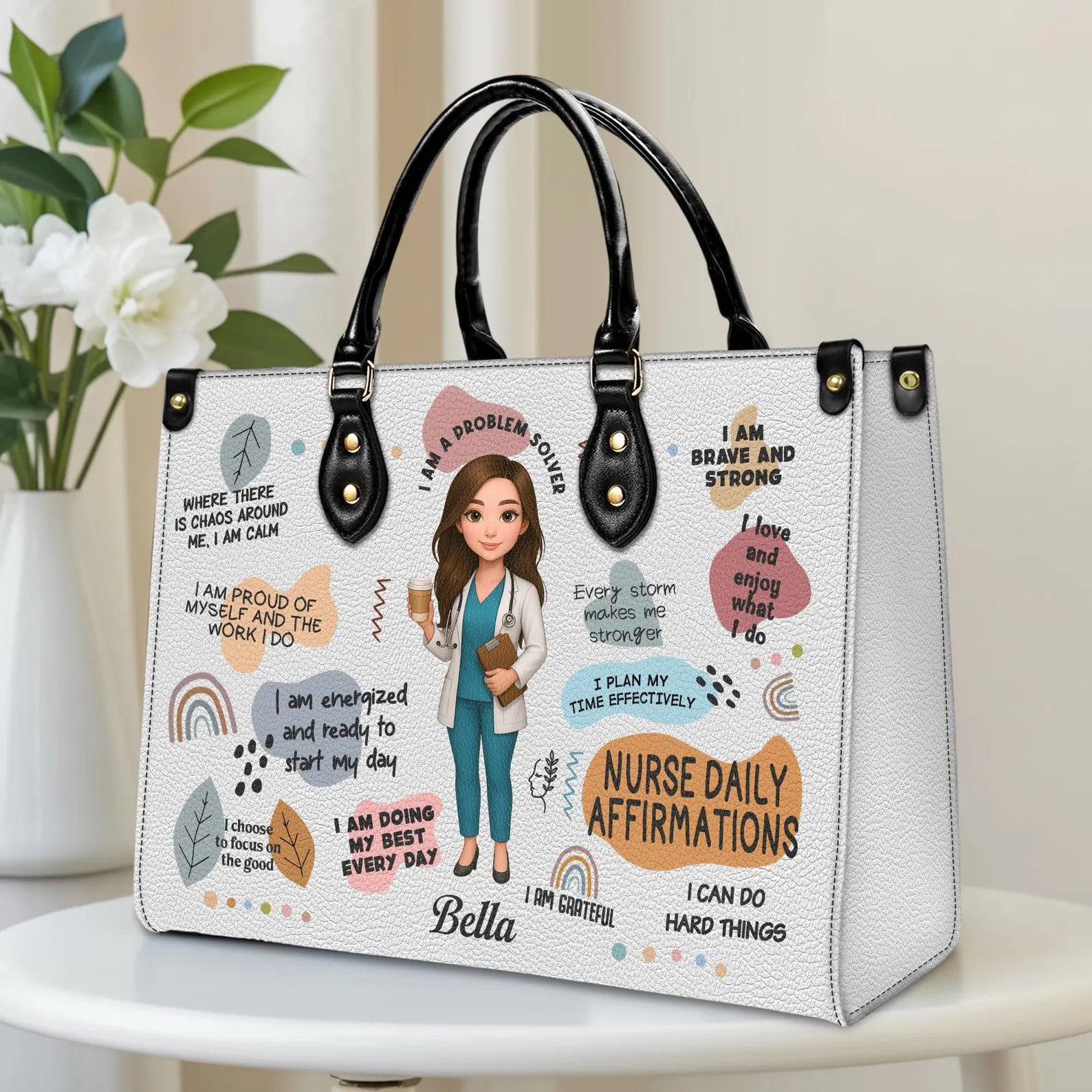Custom Leather Handbag: I Am Proud of Myself and the Work I Do – Personalized Nurse Gift, Christmas Gift