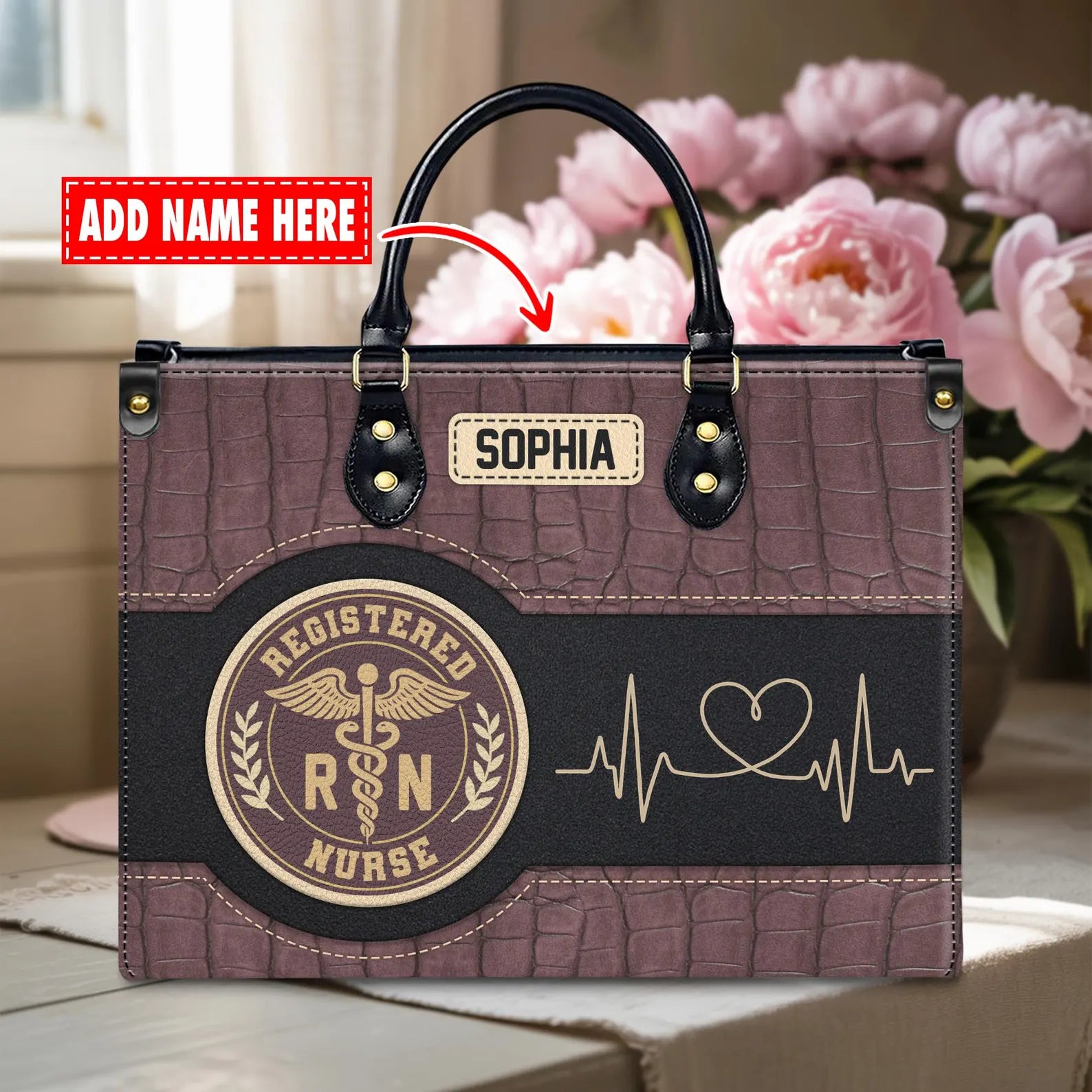 Custom Leather Handbag: Personalized Nurse Gift with Registered Nurse Emblem – Perfect Christmas Gift for Nurses, Healthcare Workers