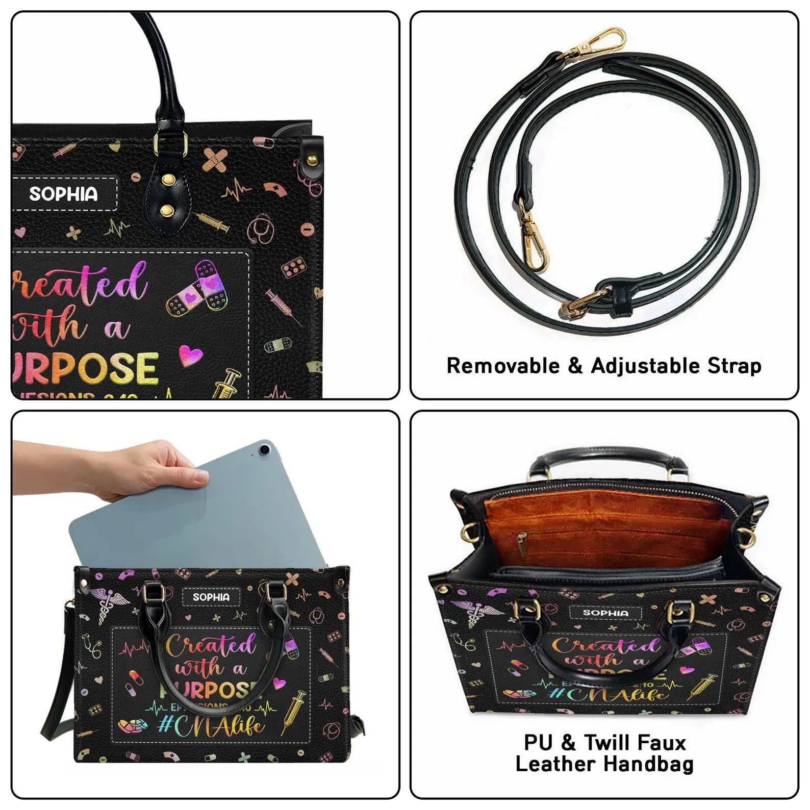 Personalized Nurse Handbag - Custom Leather Bag with Medical Theme - Perfect Christmas Gift for Nurse or Healthcare Worker