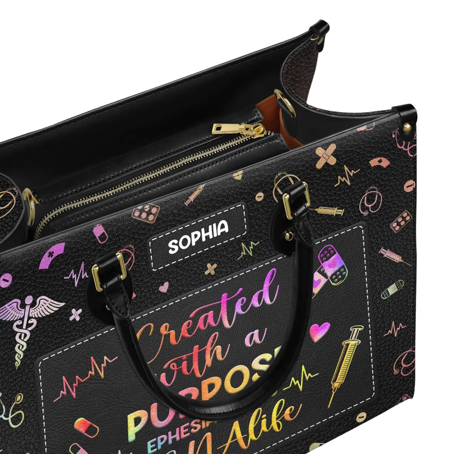 Personalized Nurse Handbag - Custom Leather Bag with Medical Theme - Perfect Christmas Gift for Nurse or Healthcare Worker