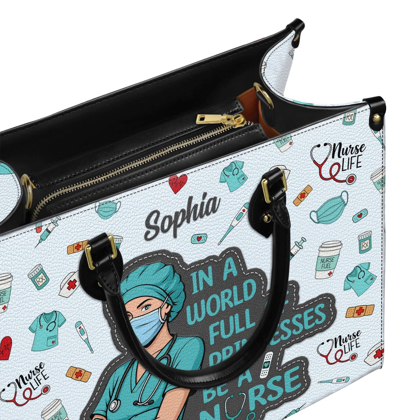 Custom Leather Handbag - Nurse Life Theme - Personalized with Your Name - In a World Full of Princesses, Be a Nurse Quote - Christmas Gift