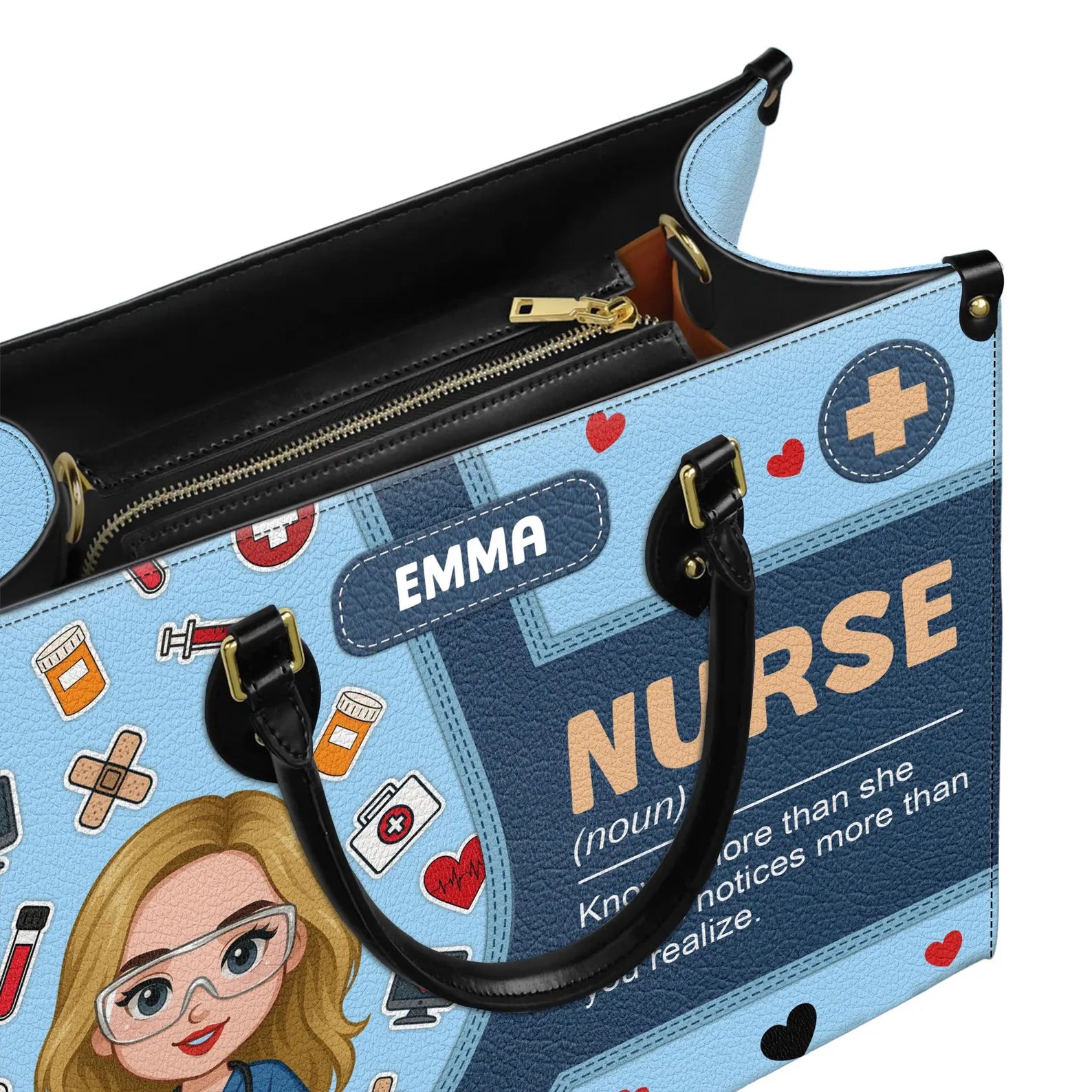 Custom Leather Handbag: Nurse Design - Knows more than she says – Perfect Gift for Nurses, Christmas Gift