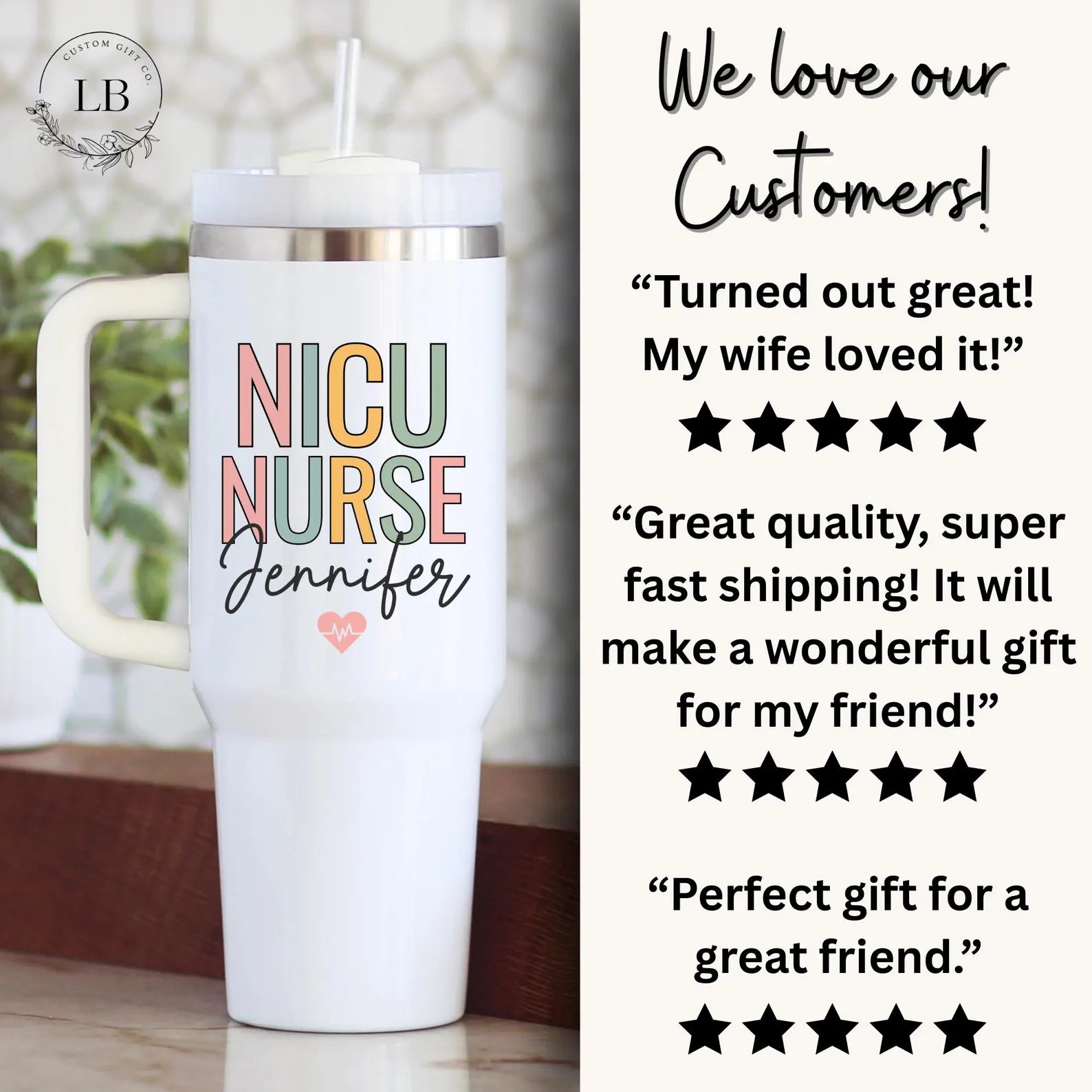 NICU nurse Tumbler Personalized Custom NICU 40 oz. tumbler with handle NICU Gift travel cup neonatal intensive care unit nurse travel cup