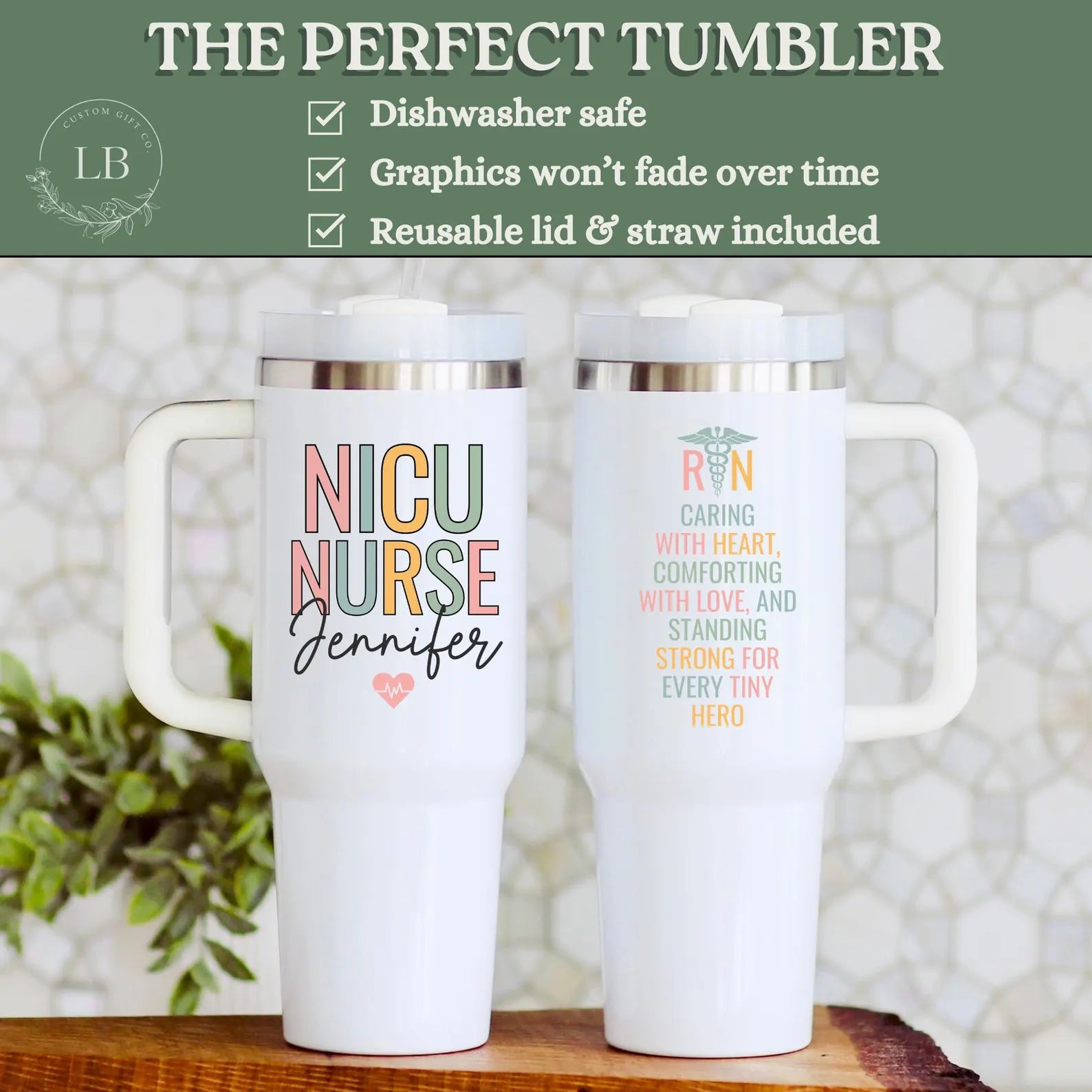 NICU nurse Tumbler Personalized Custom NICU 40 oz. tumbler with handle NICU Gift travel cup neonatal intensive care unit nurse travel cup