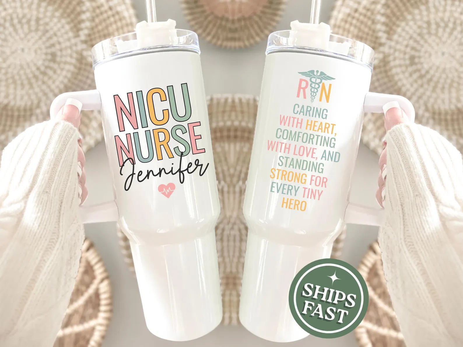 NICU nurse Tumbler Personalized Custom NICU 40 oz. tumbler with handle NICU Gift travel cup neonatal intensive care unit nurse travel cup