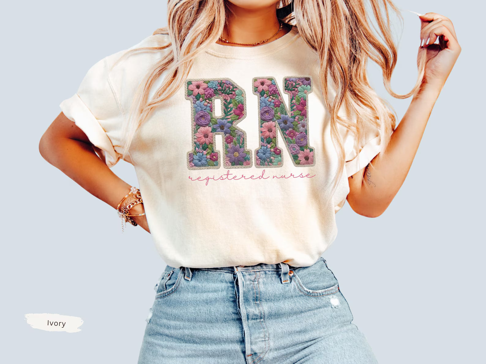 Registered Nurse Shirt, RN Shirt Faux Embroidery RN Tee, Gift for Nursing Grad, Comfort Colors Registered Nurse Tshirt Nurse Graduation Gift