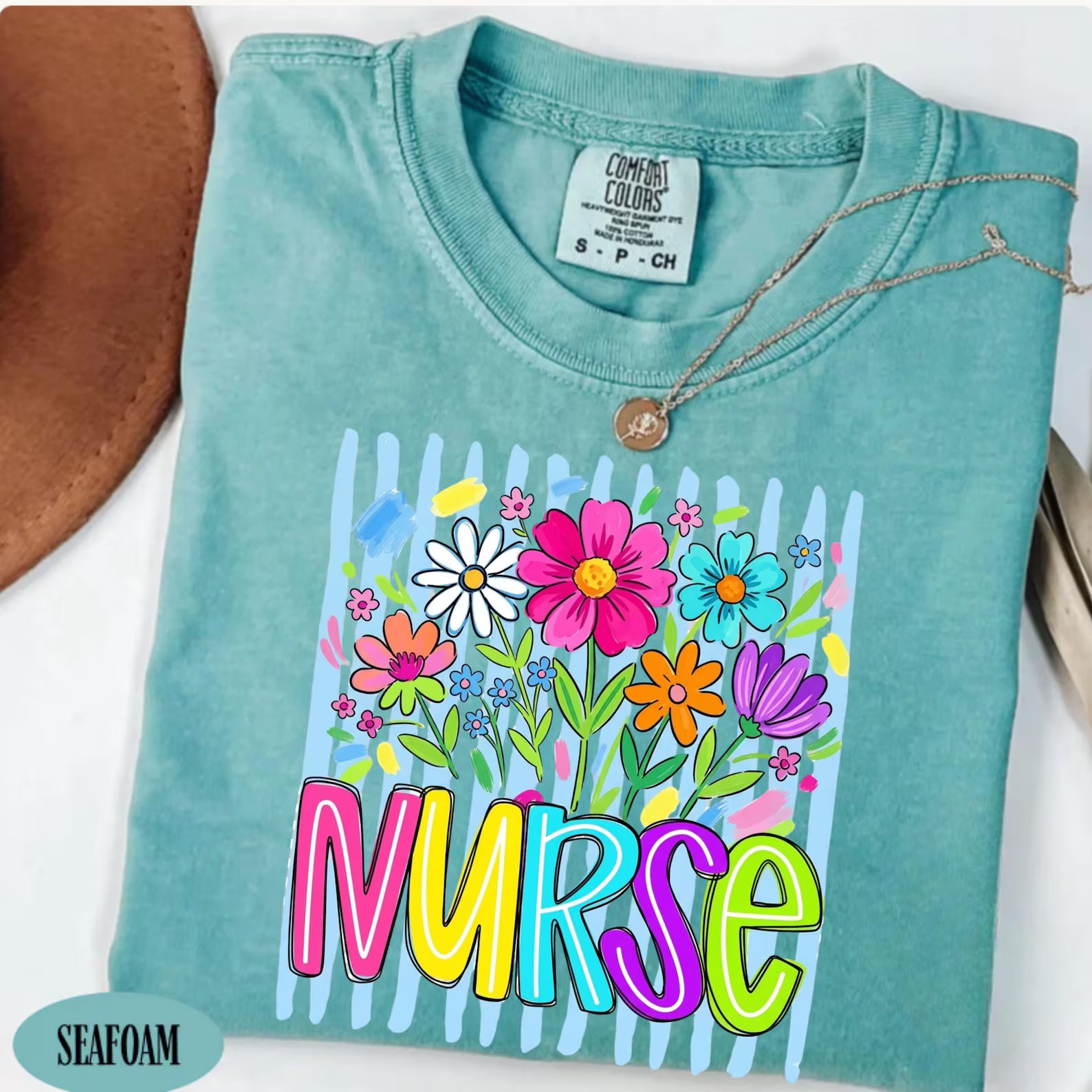 Comfort Colors Striped Wildflowers Nurse Shirt, Nurse Tee, Floral Nursing Shirt, Nurse Graduation, Registered Nurse Shirt, Gift for Nursing