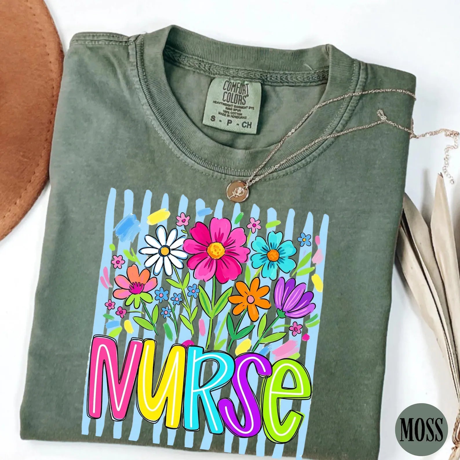 Comfort Colors Striped Wildflowers Nurse Shirt, Nurse Tee, Floral Nursing Shirt, Nurse Graduation, Registered Nurse Shirt, Gift for Nursing