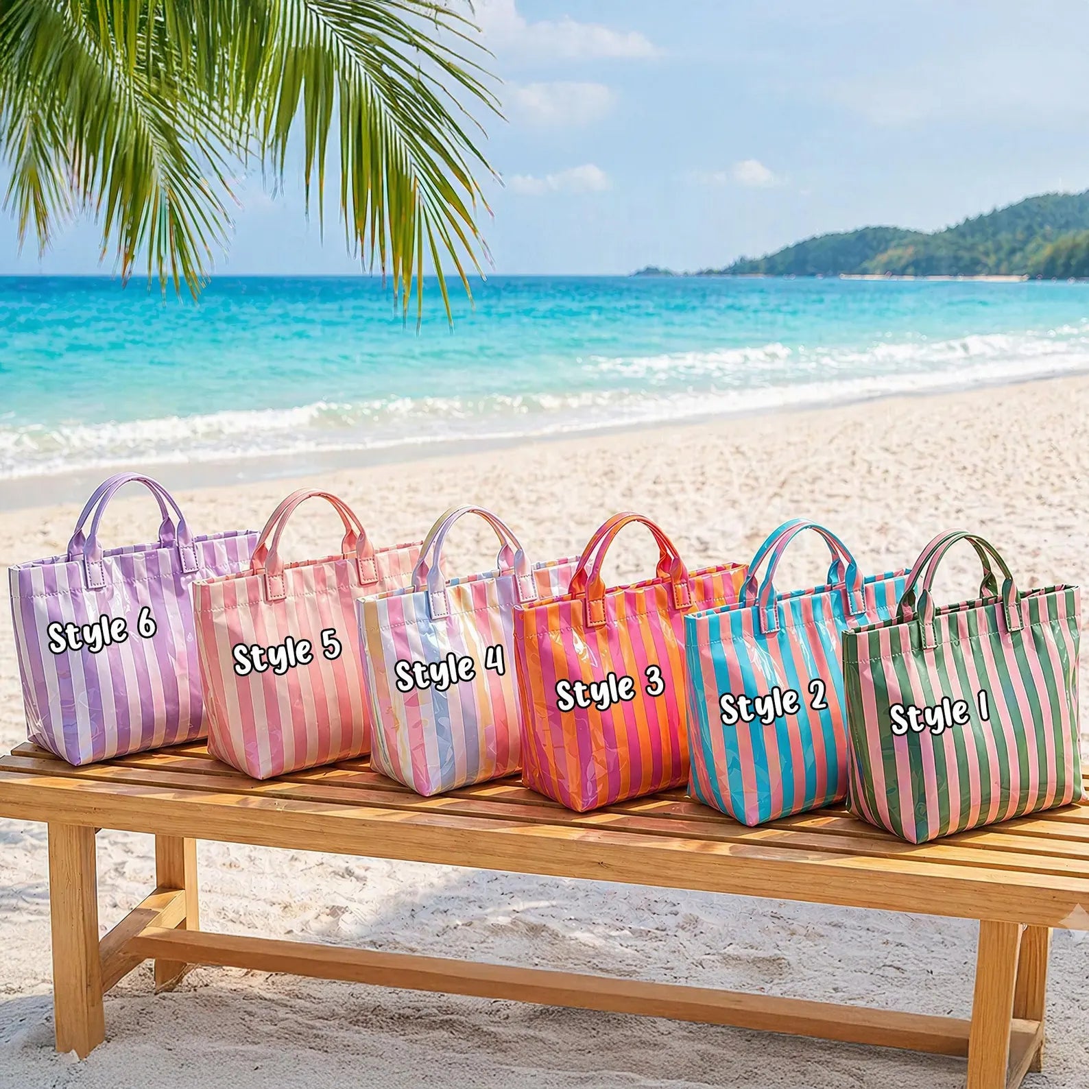 Personalized Striped Beach Tote Bag Custom Name Waterproof Travel Bag Bridesmaid Gift Bachelorette Party Wedding Tote Summer Pool Bag